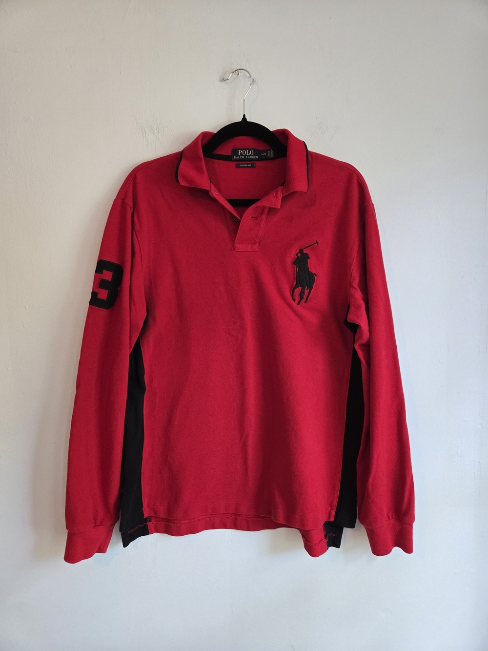 Vintage Polo Ralph Lauren Big Pony Long Sleeve Rugby Shirt Red Black #3 Men’s LG